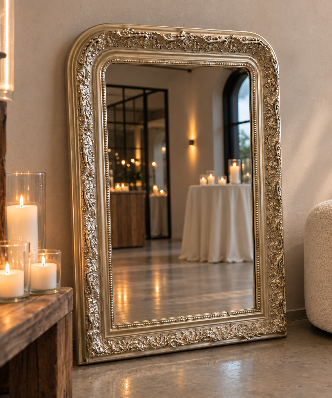 Miroir doré Madeleine 55 × 82 cm personnalisable pour mariage et événement à Bordeaux